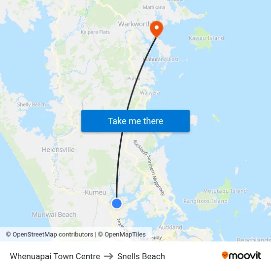 Whenuapai Town Centre to Snells Beach map