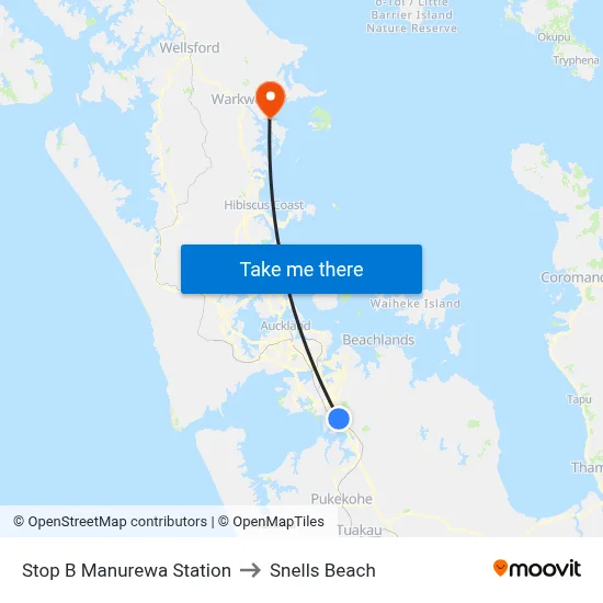 Stop B Manurewa Station to Snells Beach map