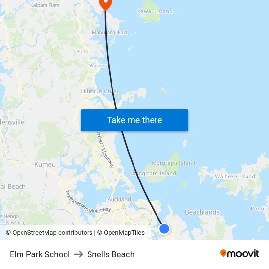 Elm Park School to Snells Beach map