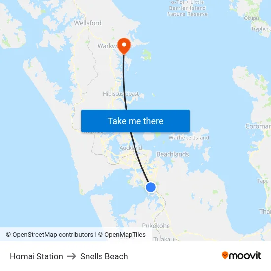 Homai Station to Snells Beach map