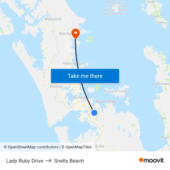 Lady Ruby Drive to Snells Beach map