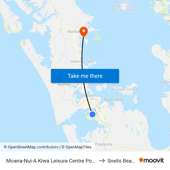 Moana-Nui-A Kiwa Leisure Centre Pools to Snells Beach map