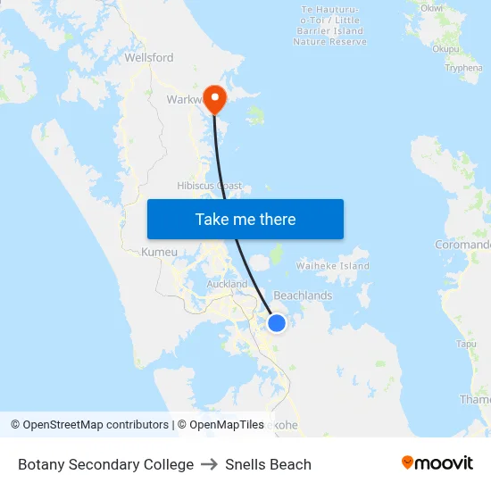 Botany Secondary College to Snells Beach map