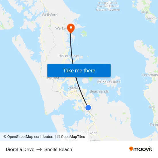 Diorella Drive to Snells Beach map