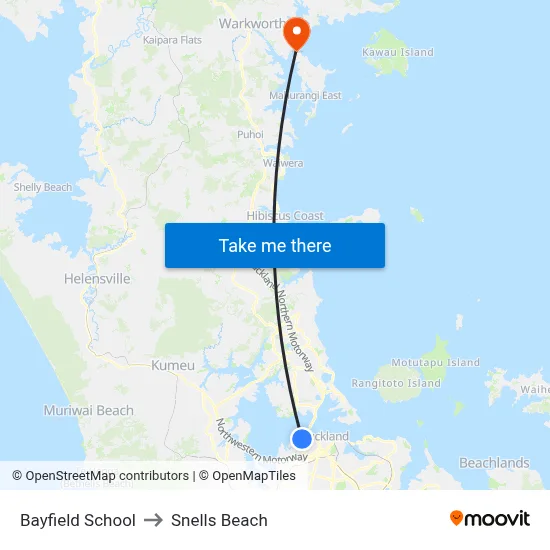 Bayfield School to Snells Beach map