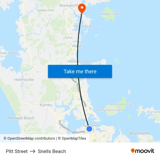 Pitt Street to Snells Beach map
