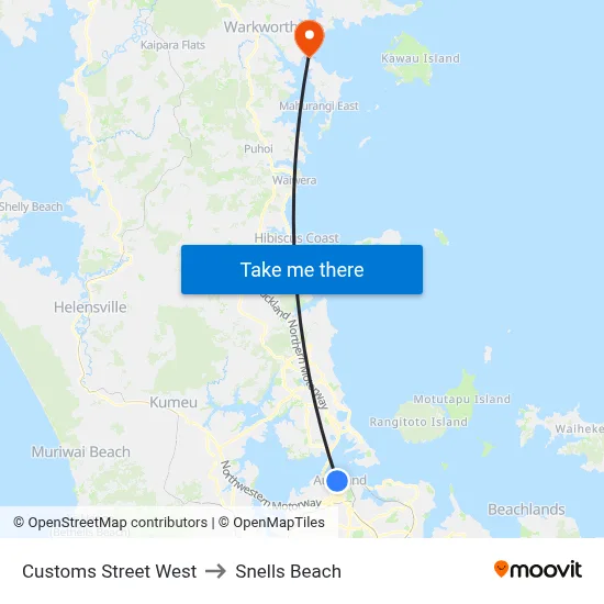 Customs Street West to Snells Beach map