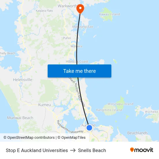 Stop E Auckland Universities to Snells Beach map