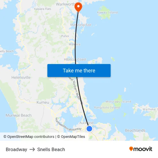 Broadway to Snells Beach map