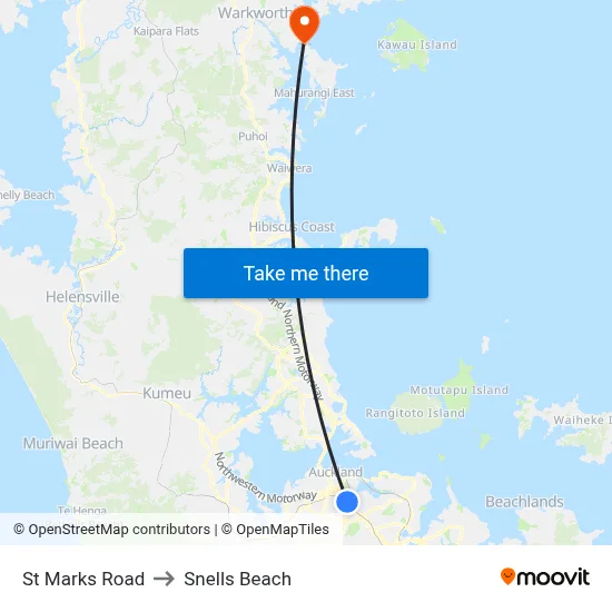 St Marks Road to Snells Beach map