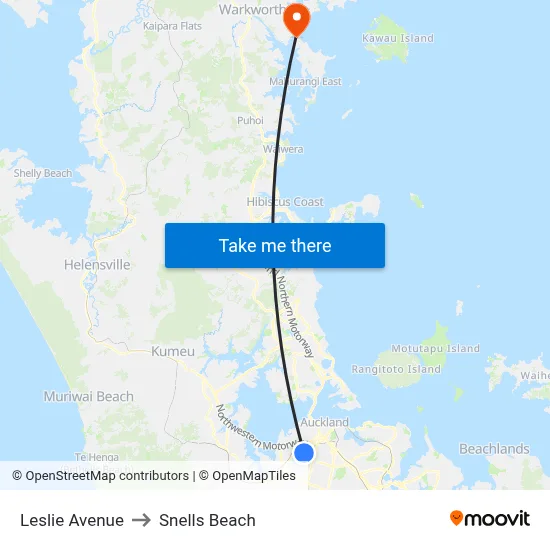 Leslie Avenue to Snells Beach map