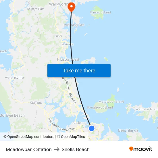 Meadowbank Station to Snells Beach map