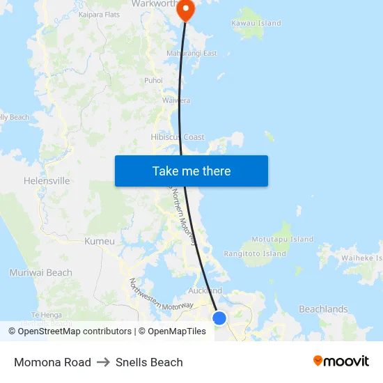 Momona Road to Snells Beach map