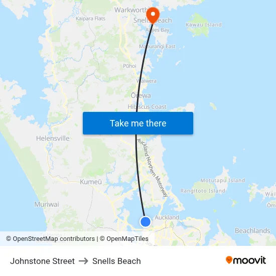 Johnstone Street to Snells Beach map