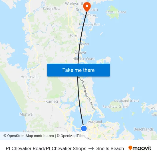 Pt Chevalier Road/Pt Chevalier Shops to Snells Beach map