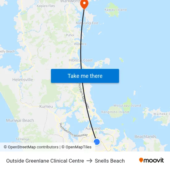 Outside Greenlane Clinical Centre to Snells Beach map