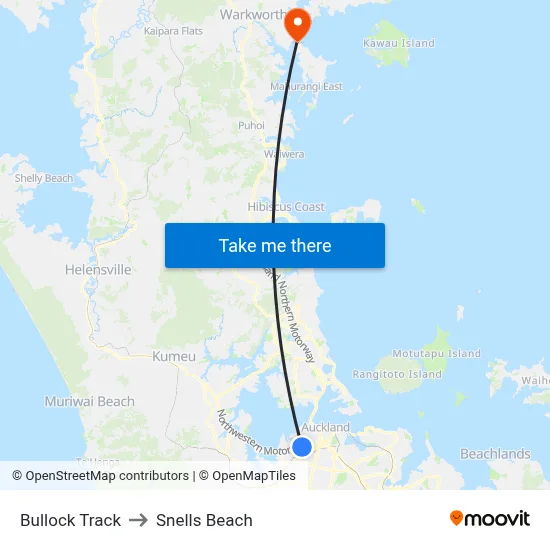 Bullock Track to Snells Beach map