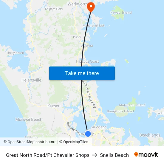 Great North Road/Pt Chevalier Shops to Snells Beach map