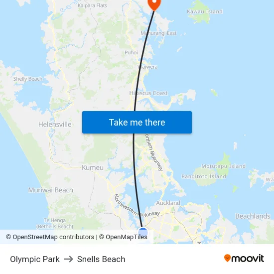 Olympic Park to Snells Beach map