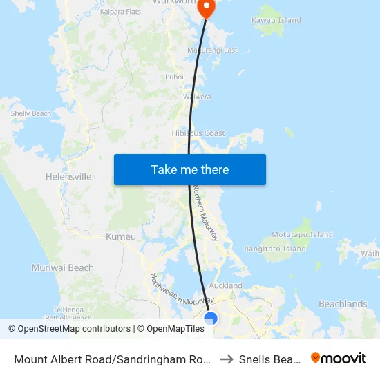 Mount Albert Road/Sandringham Road to Snells Beach map