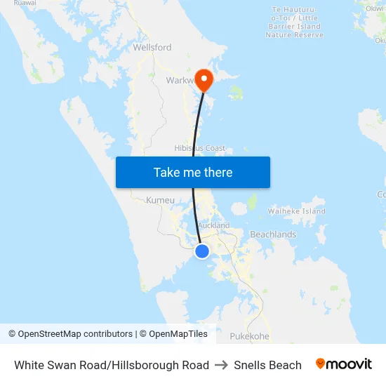 White Swan Road/Hillsborough Road to Snells Beach map