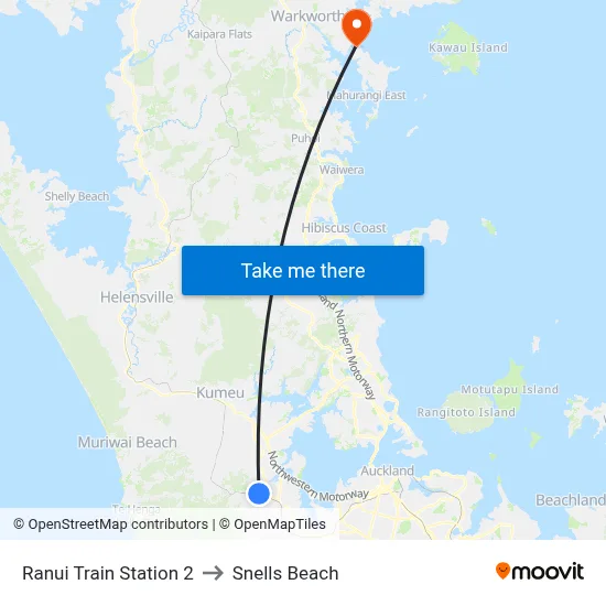 Ranui Train Station 2 to Snells Beach map