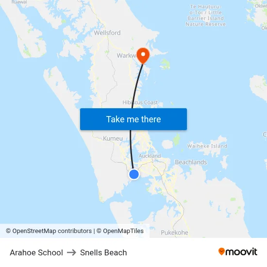 Arahoe School to Snells Beach map