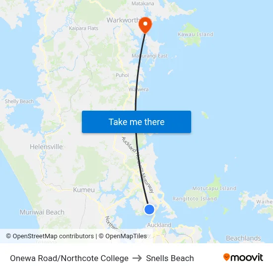 Onewa Road/Northcote College to Snells Beach map