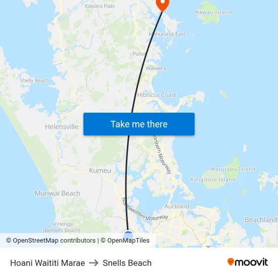 Hoani Waititi Marae to Snells Beach map