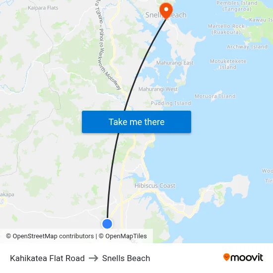 Kahikatea Flat Road to Snells Beach map