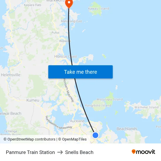Panmure Train Station to Snells Beach map