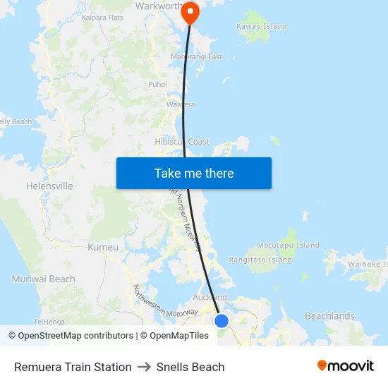 Remuera Train Station to Snells Beach map
