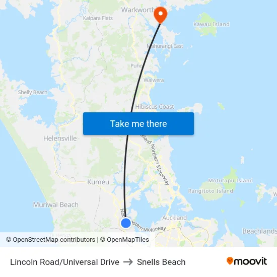 Lincoln Road/Universal Drive to Snells Beach map