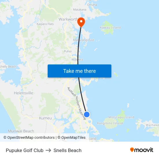 Pupuke Golf Club to Snells Beach map