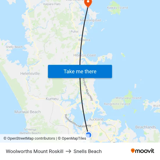 Woolworths Mount Roskill to Snells Beach map