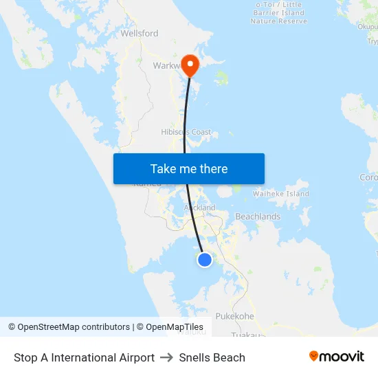 Stop A International Airport to Snells Beach map