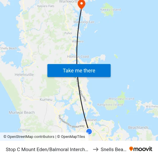 Stop C Mount Eden/Balmoral Interchange to Snells Beach map