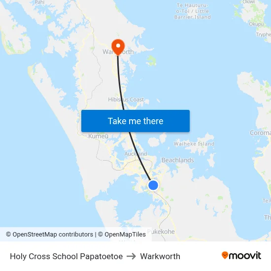 Holy Cross School Papatoetoe to Warkworth map