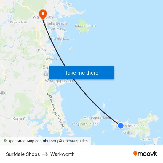 Surfdale Shops to Warkworth map