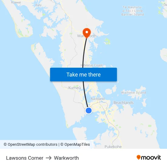 Lawsons Corner to Warkworth map