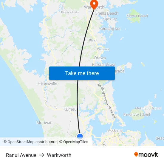 Ranui Avenue to Warkworth map