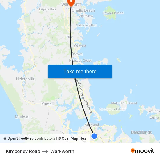 Kimberley Road to Warkworth map