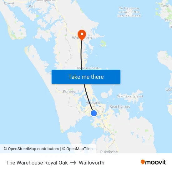 The Warehouse Royal Oak to Warkworth map