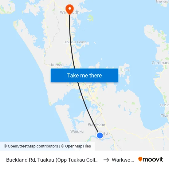Buckland Rd, Tuakau (Opp Tuakau College) to Warkworth map