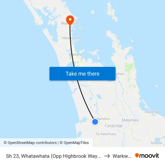 Sh 23, Whatawhata (Opp Highbrook Way) (Hail2ride) to Warkworth map