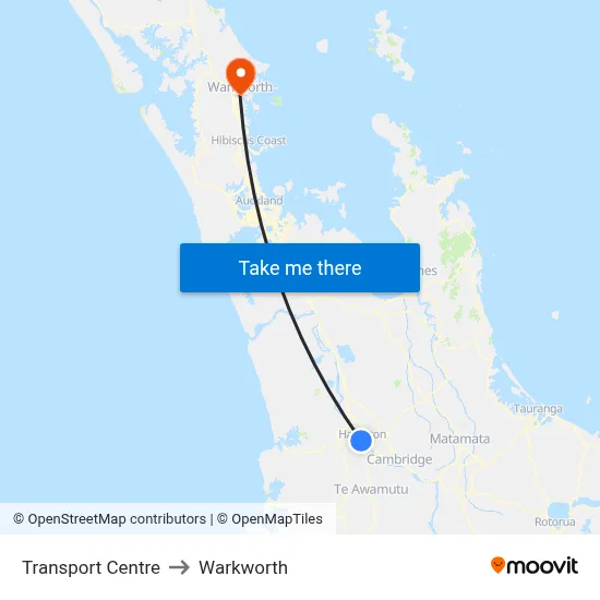 Transport Centre to Warkworth map