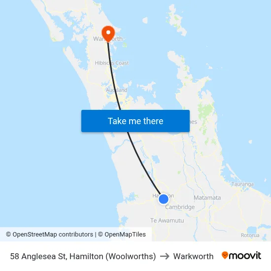58 Anglesea St, Hamilton (Woolworths) to Warkworth map