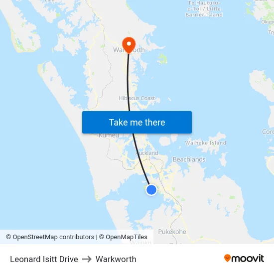 Leonard Isitt Drive to Warkworth map