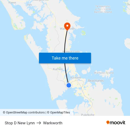 Stop D New Lynn to Warkworth map