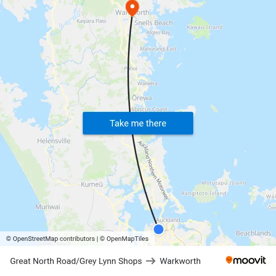 Great North Road/Grey Lynn Shops to Warkworth map